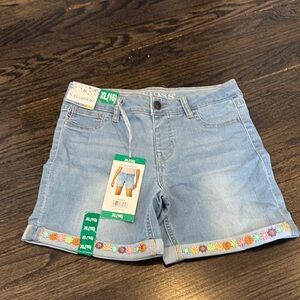 NWT Juniors Light Blue Jean Shorts with Colorful Hem Trim (size16)